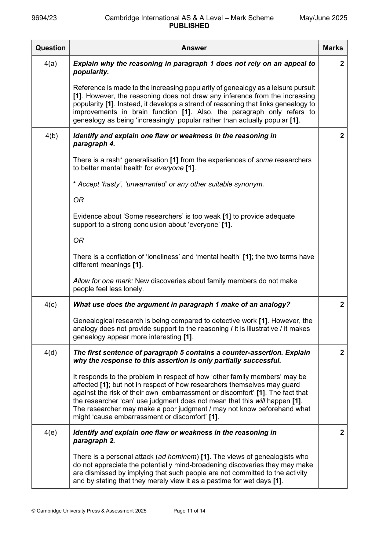 Mark scheme, page 11 of 14