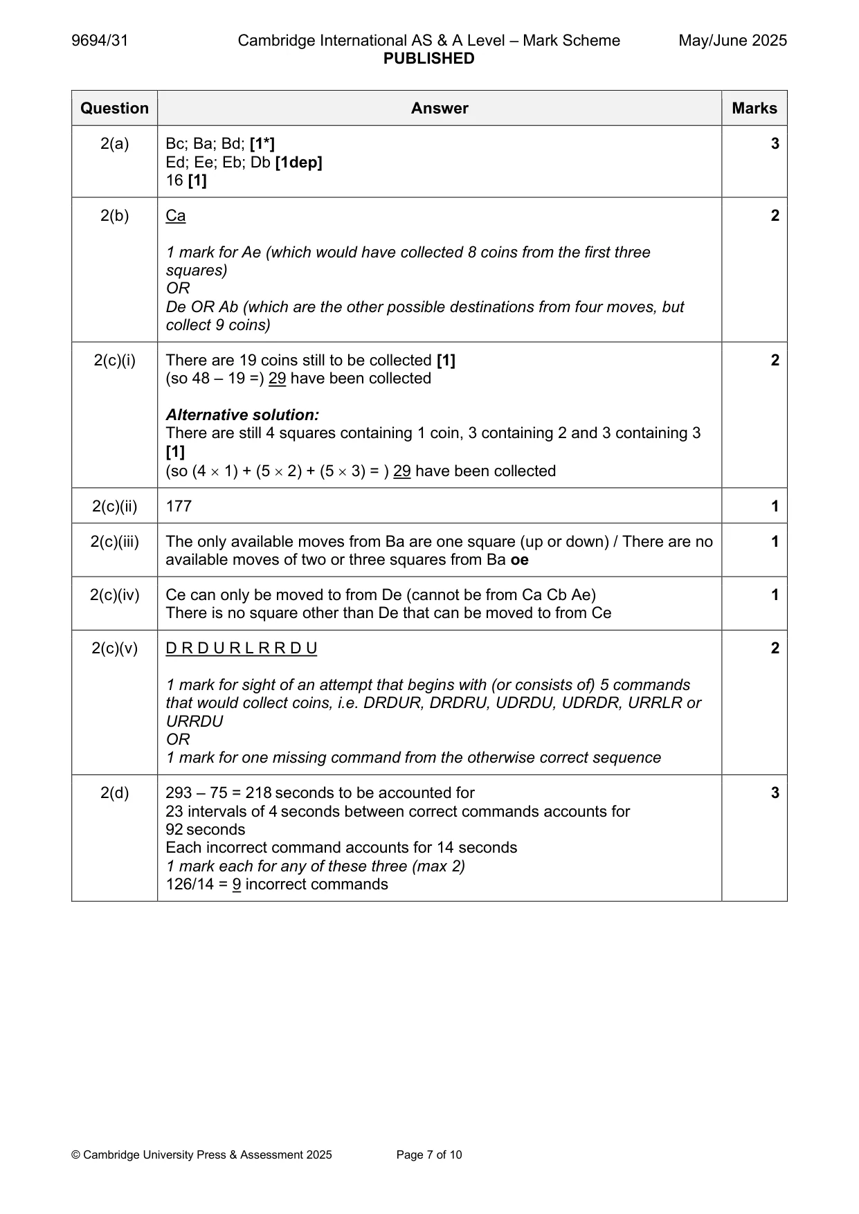 Mark scheme, page 7 of 10