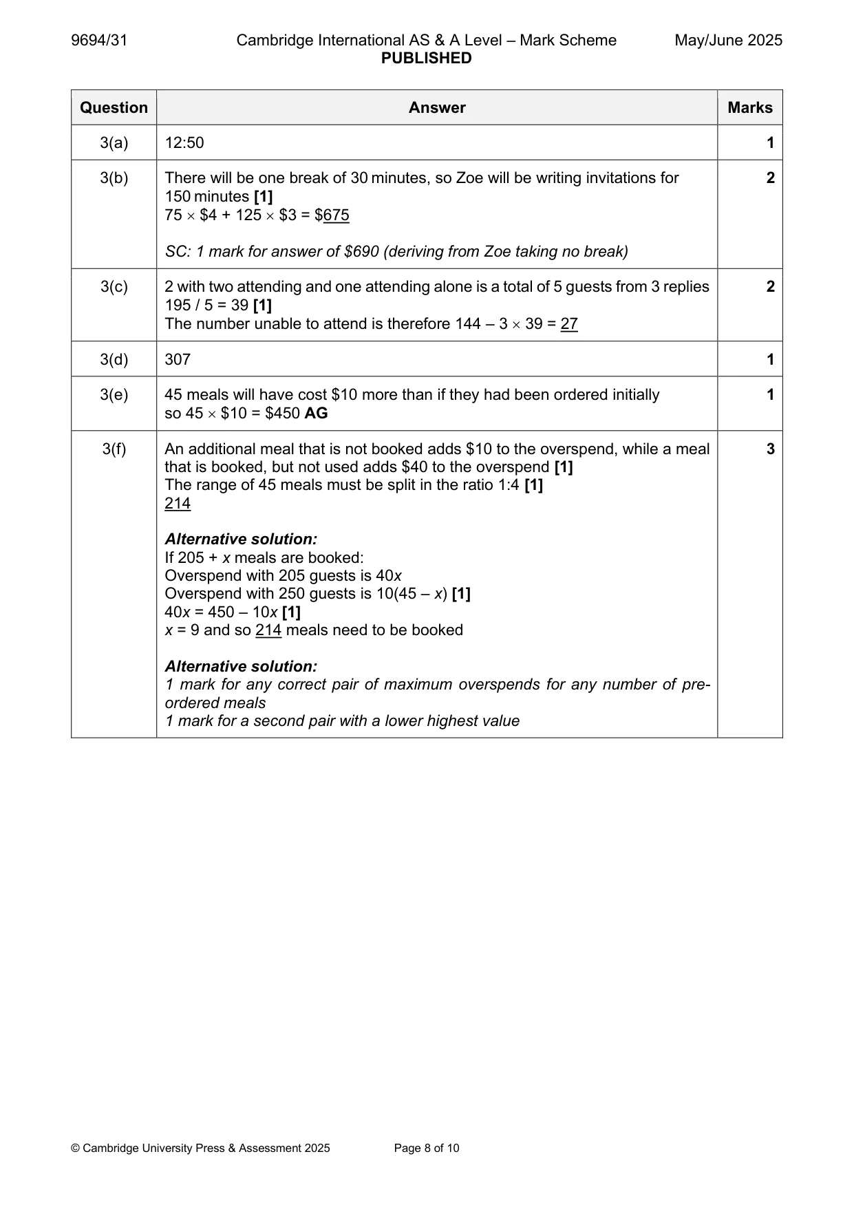 Mark scheme, page 8 of 10
