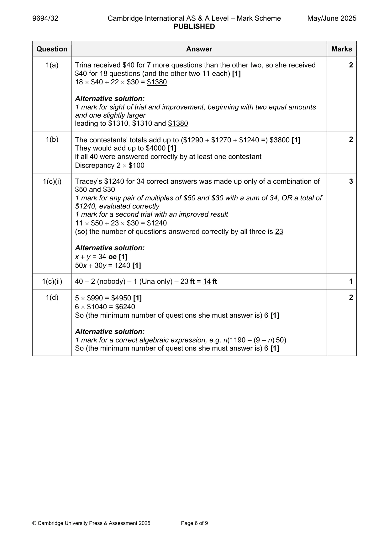 Mark scheme, page 6 of 9