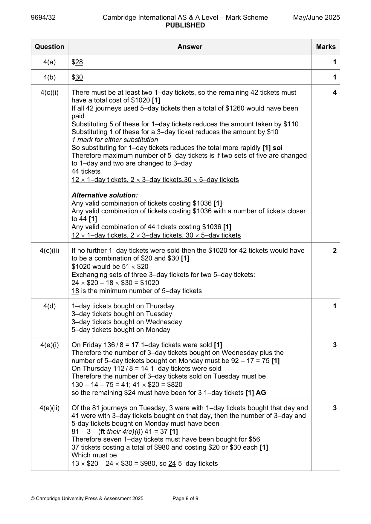 Mark scheme, page 9 of 9