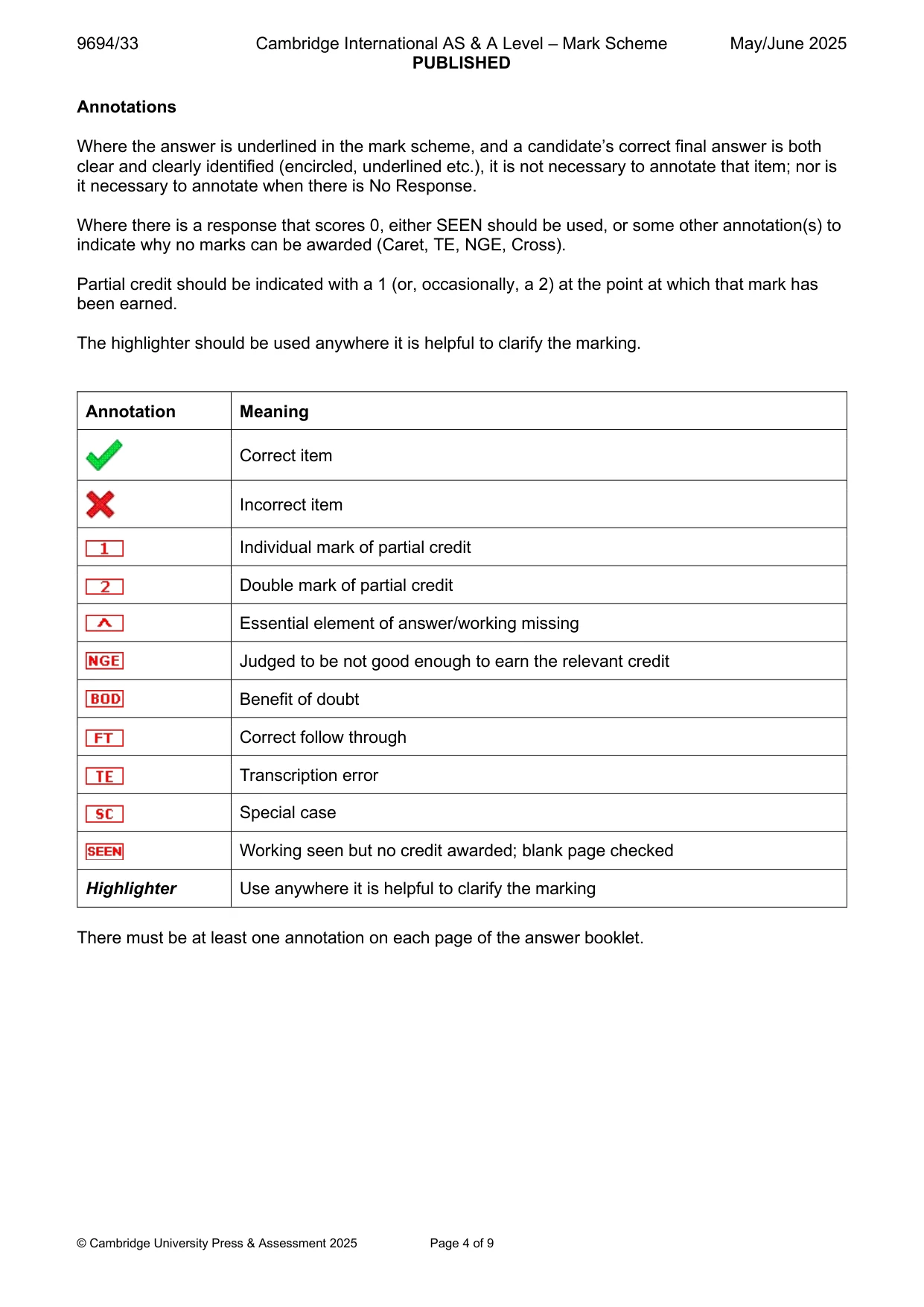 Mark scheme, page 4 of 9