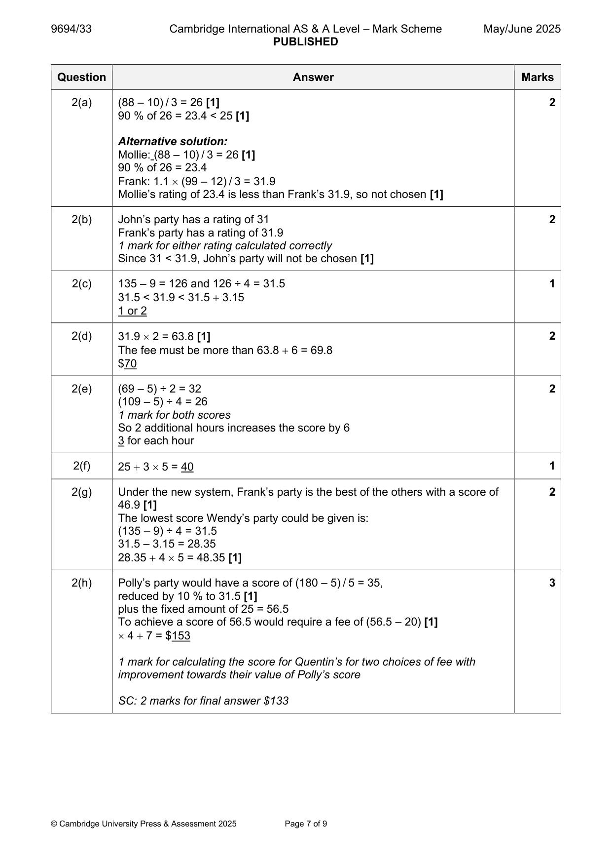 Mark scheme, page 7 of 9