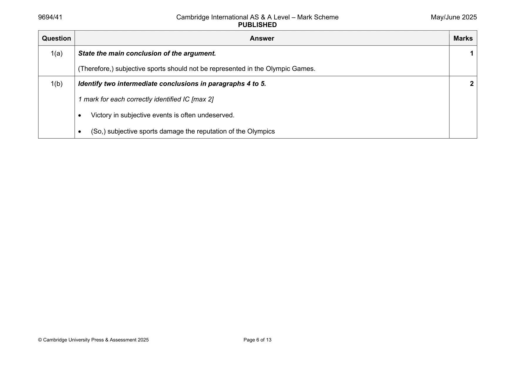 Mark scheme, page 6 of 13