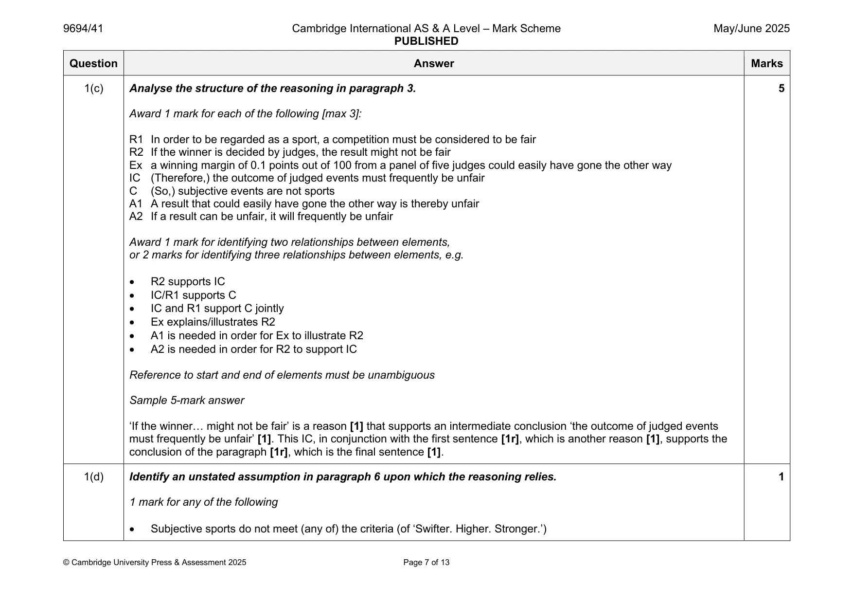 Mark scheme, page 7 of 13