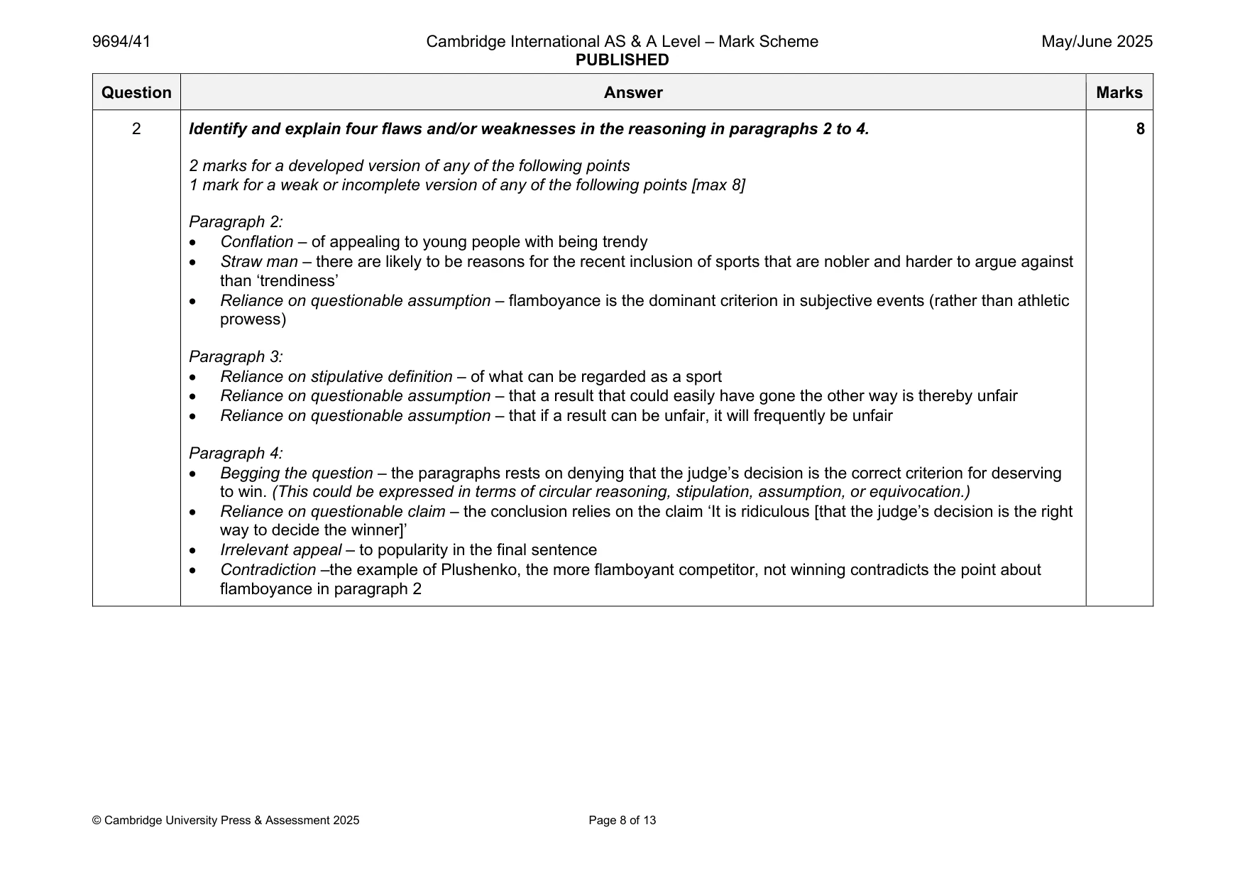 Mark scheme, page 8 of 13