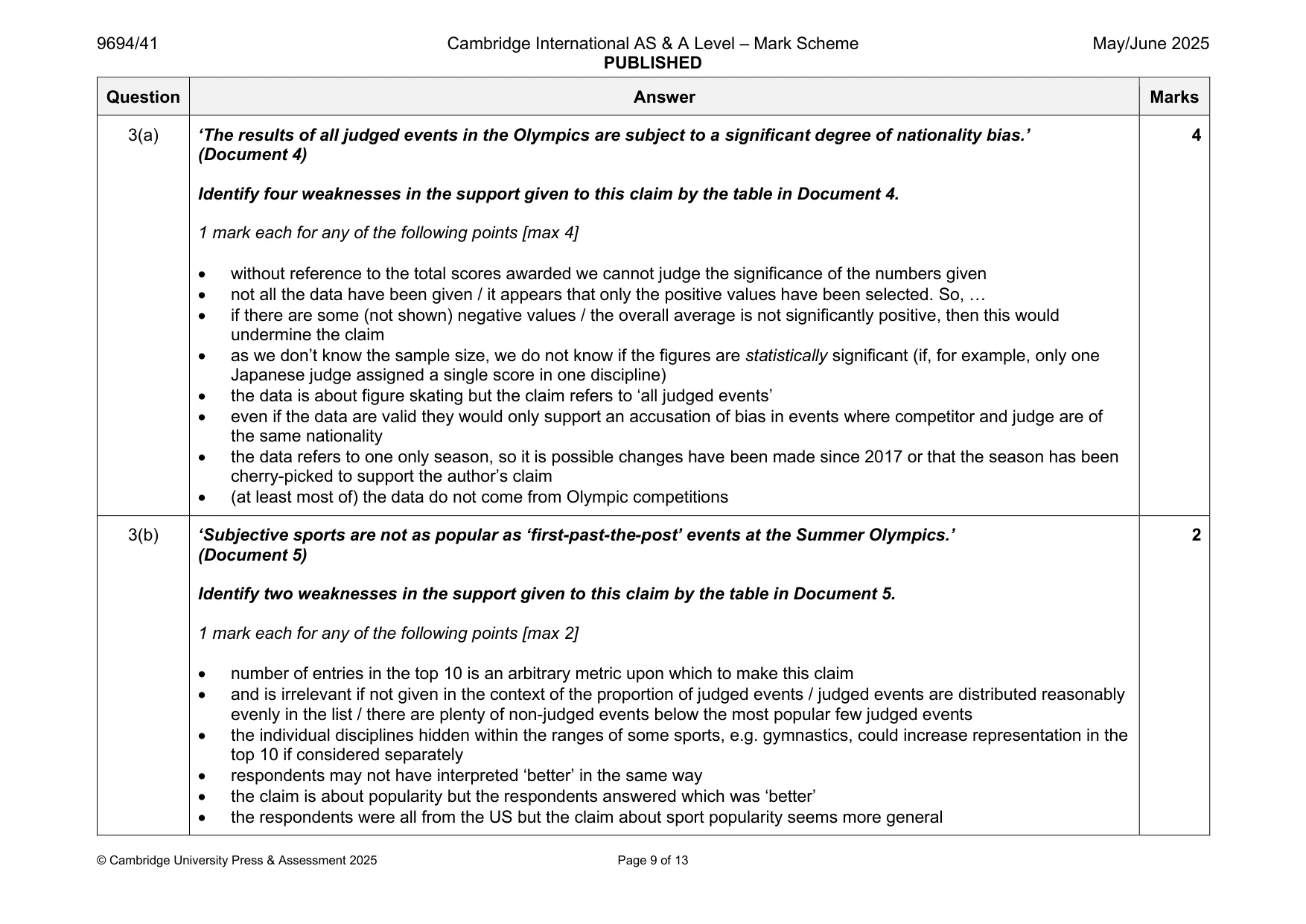 Mark scheme, page 9 of 13