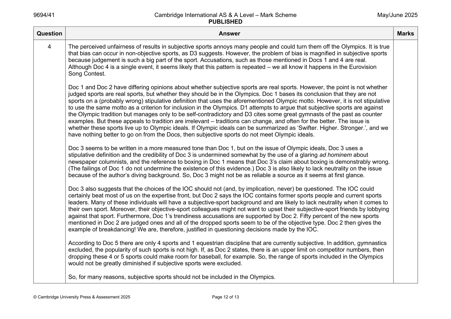 Mark scheme, page 12 of 13