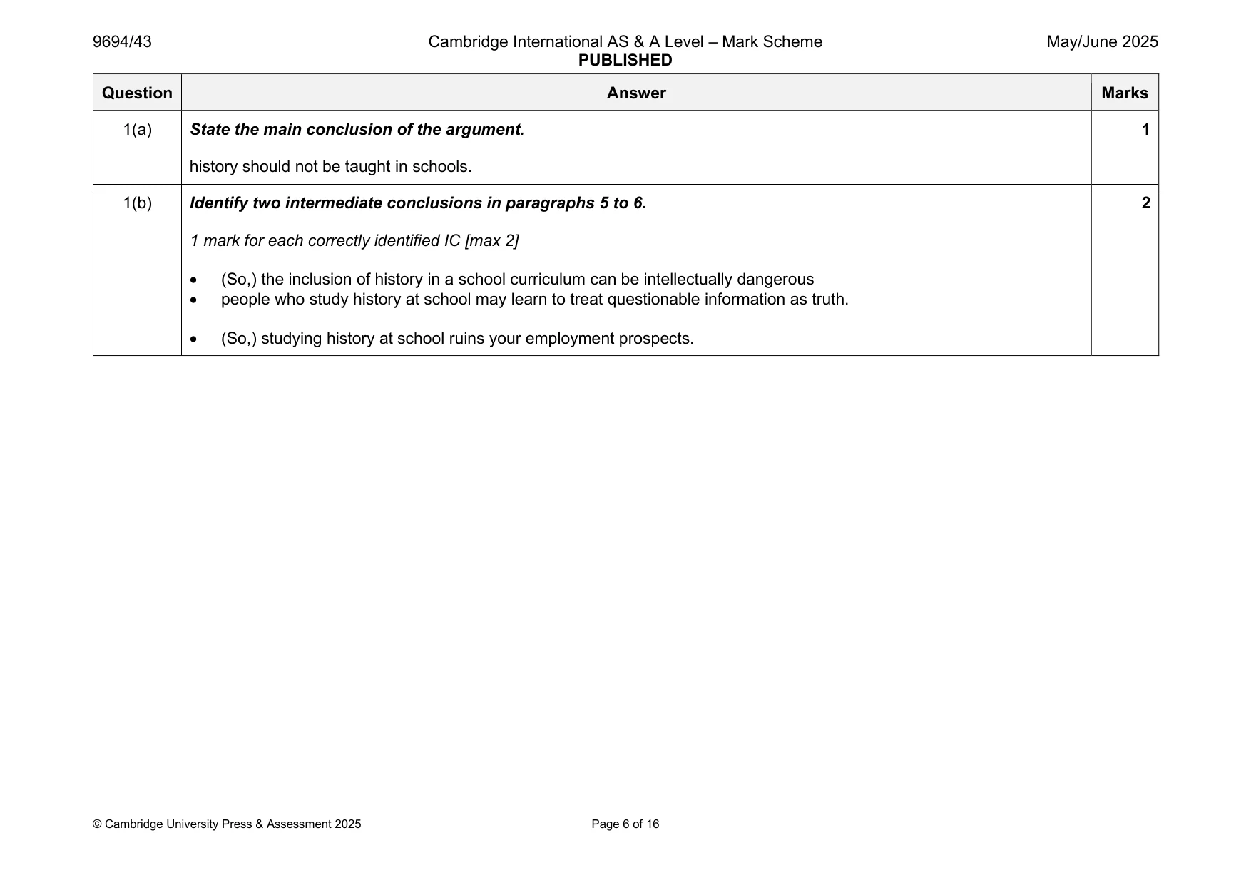 Mark scheme, page 6 of 16