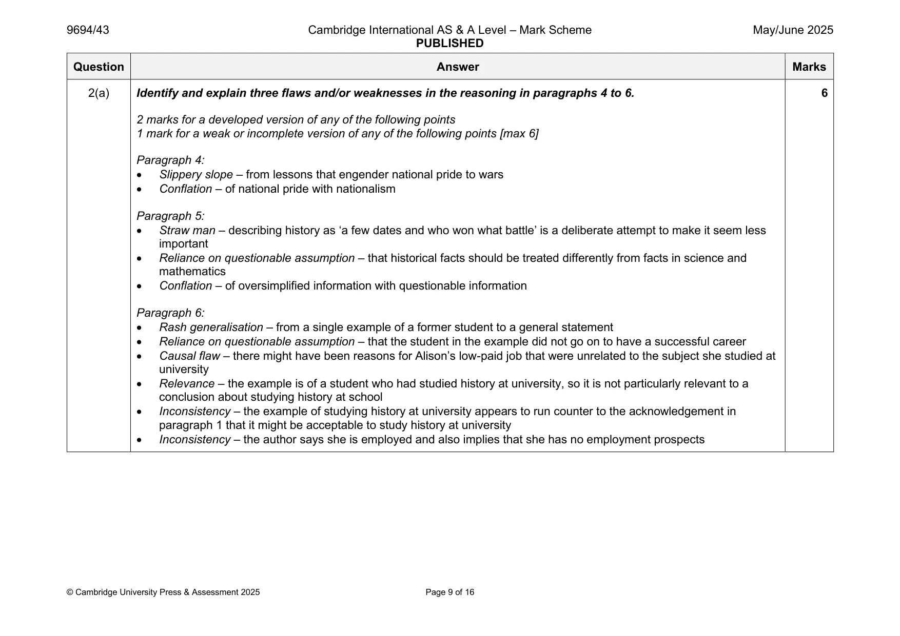 Mark scheme, page 9 of 16