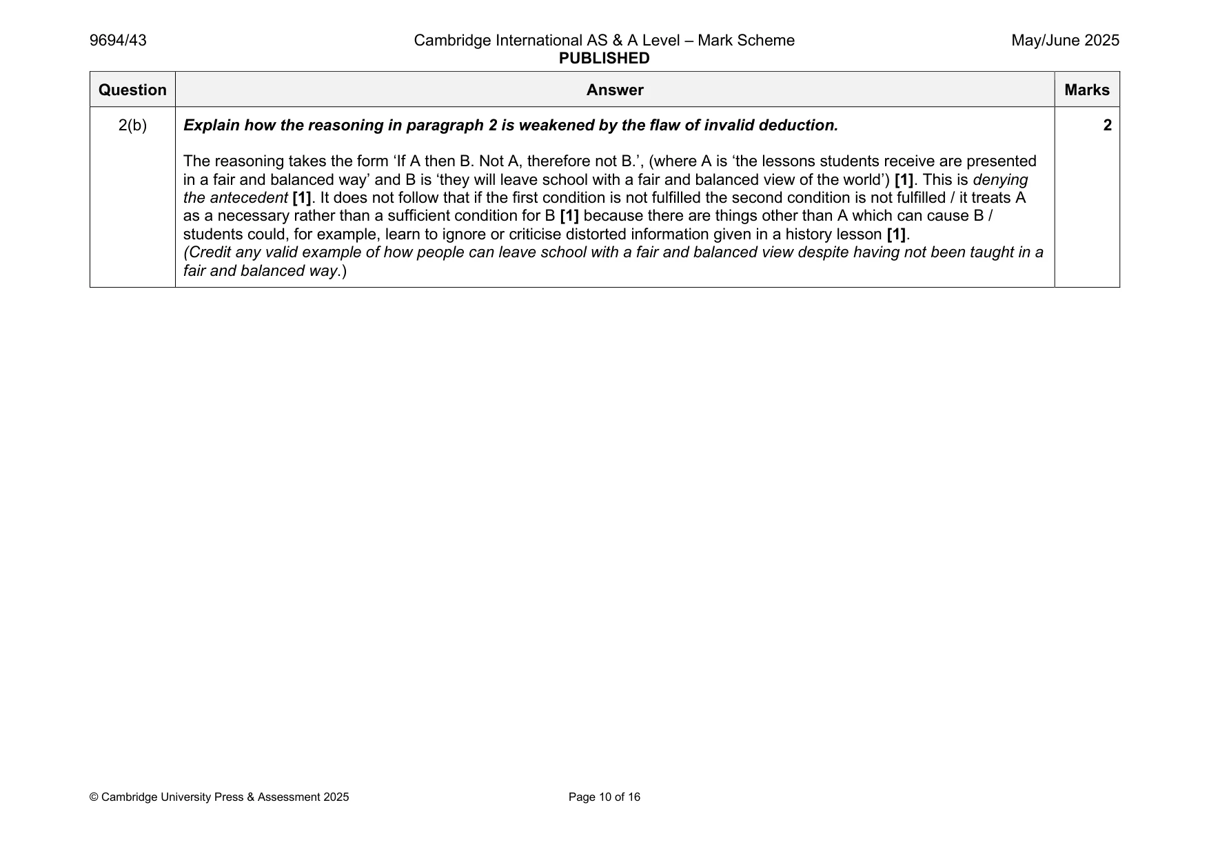 Mark scheme, page 10 of 16