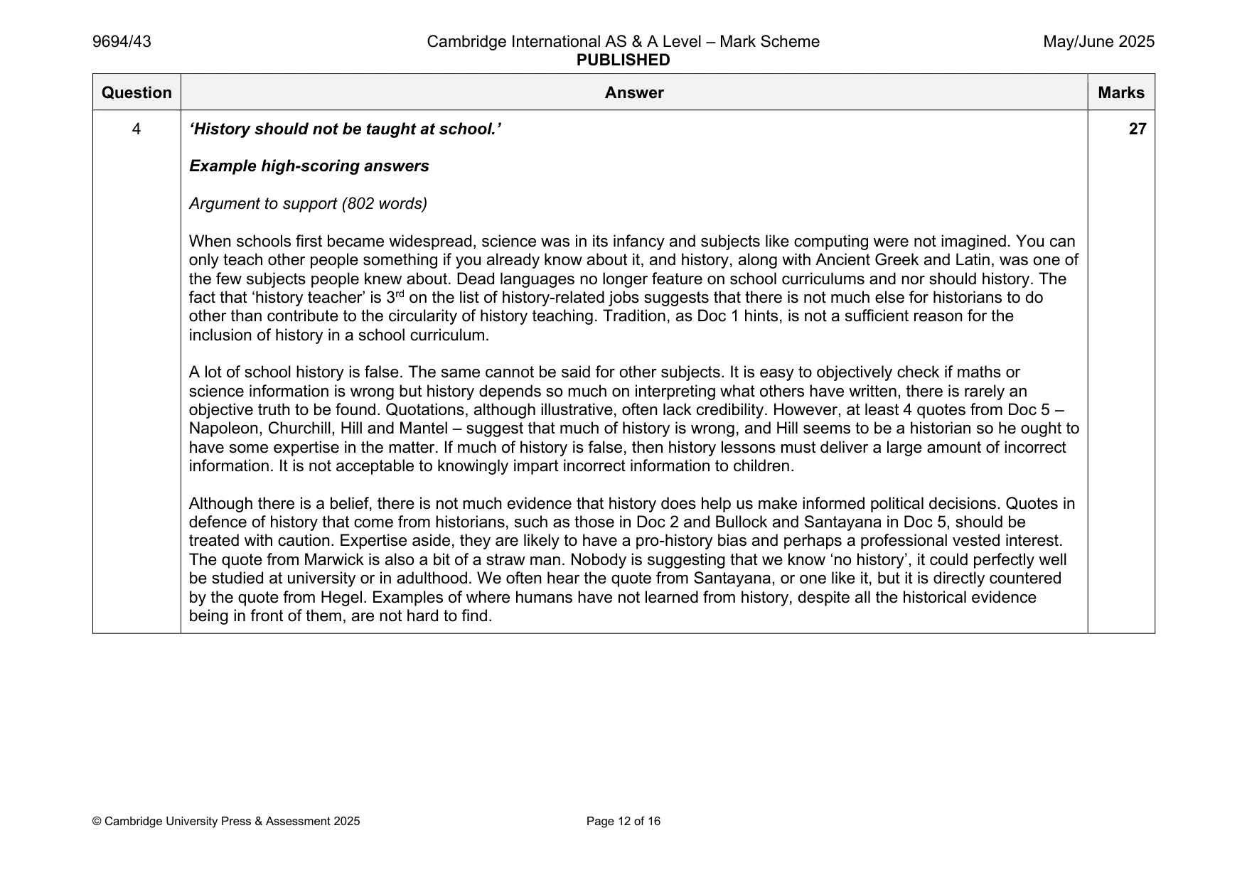 Mark scheme, page 12 of 16