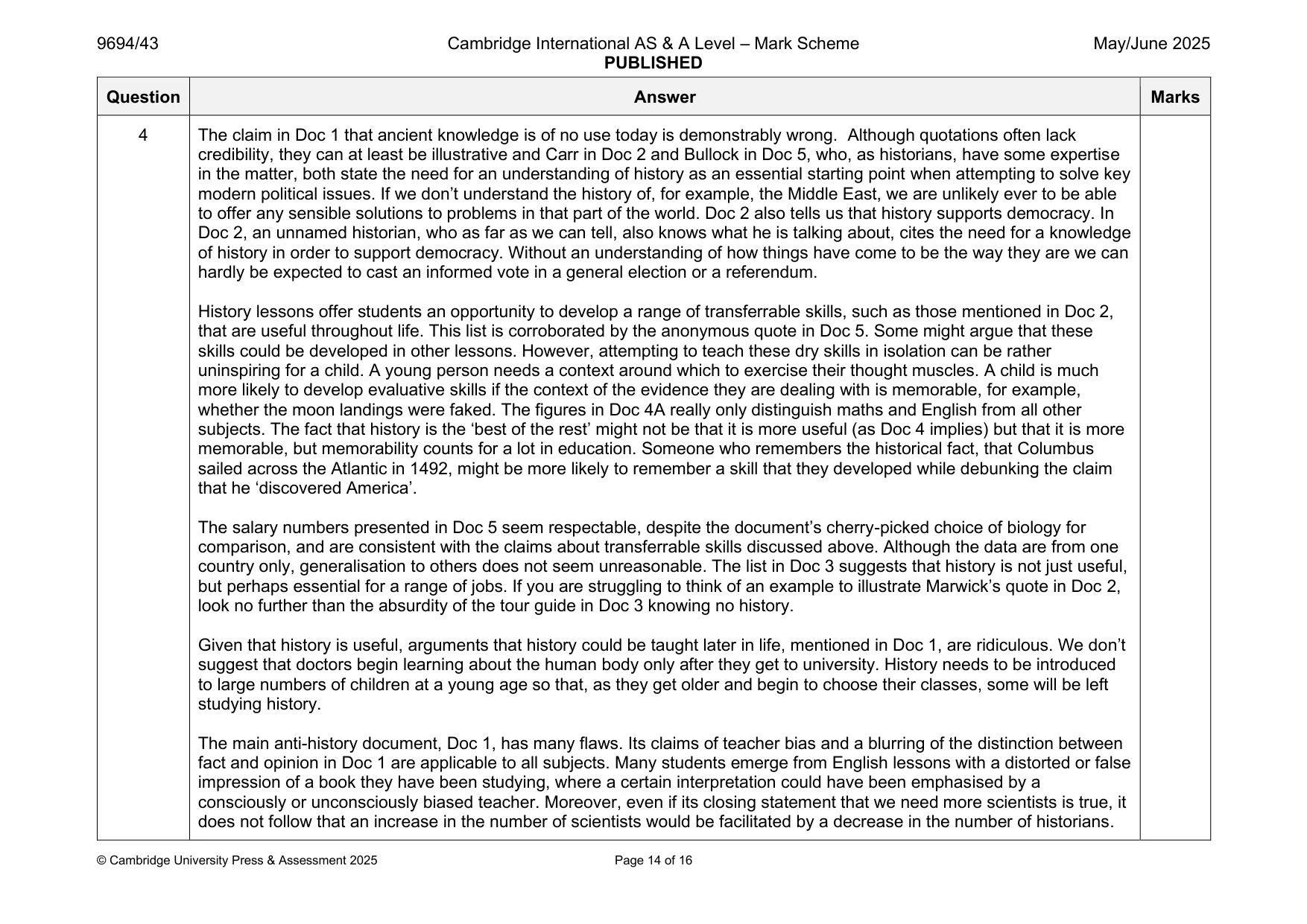 Mark scheme, page 14 of 16