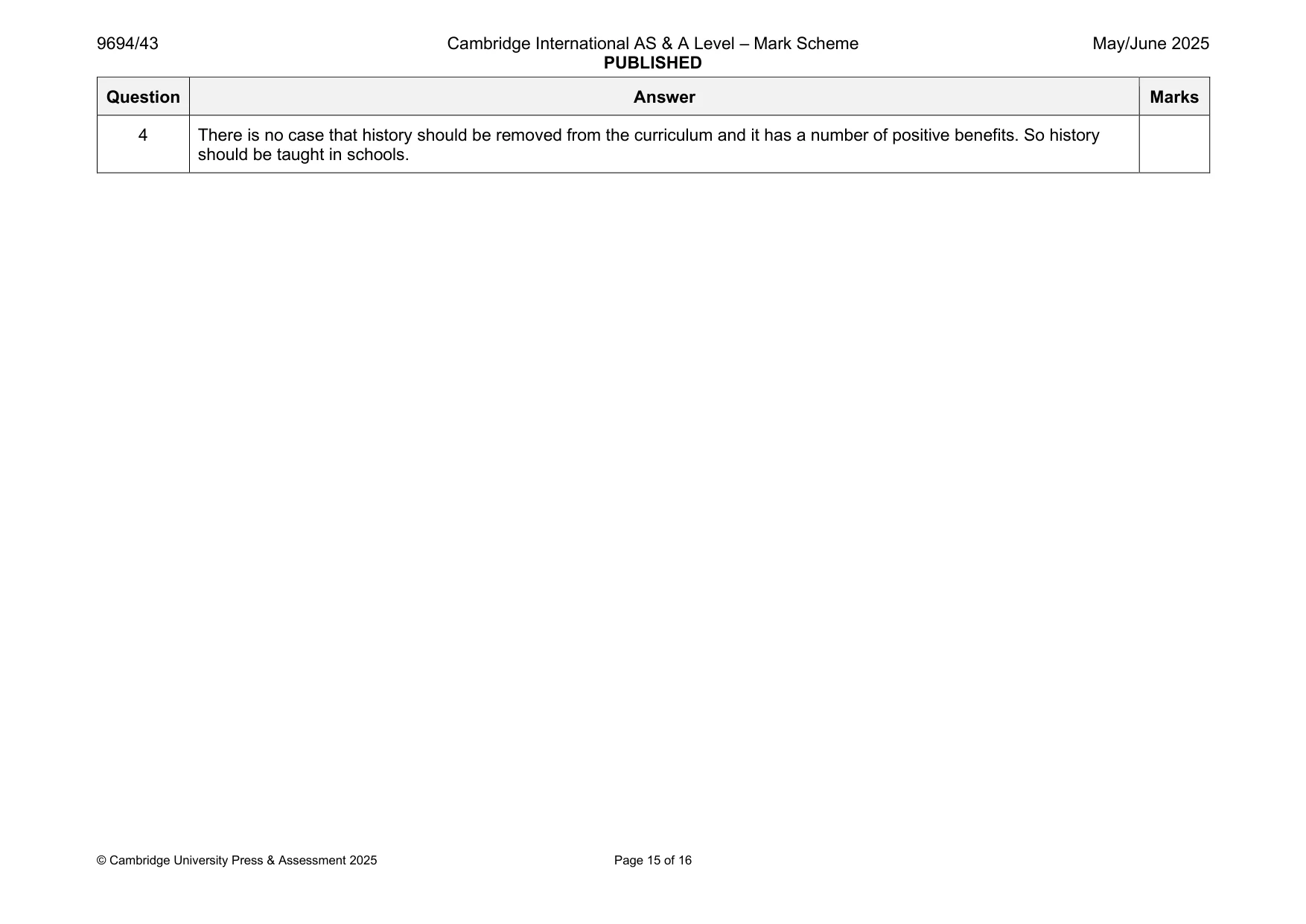 Mark scheme, page 15 of 16