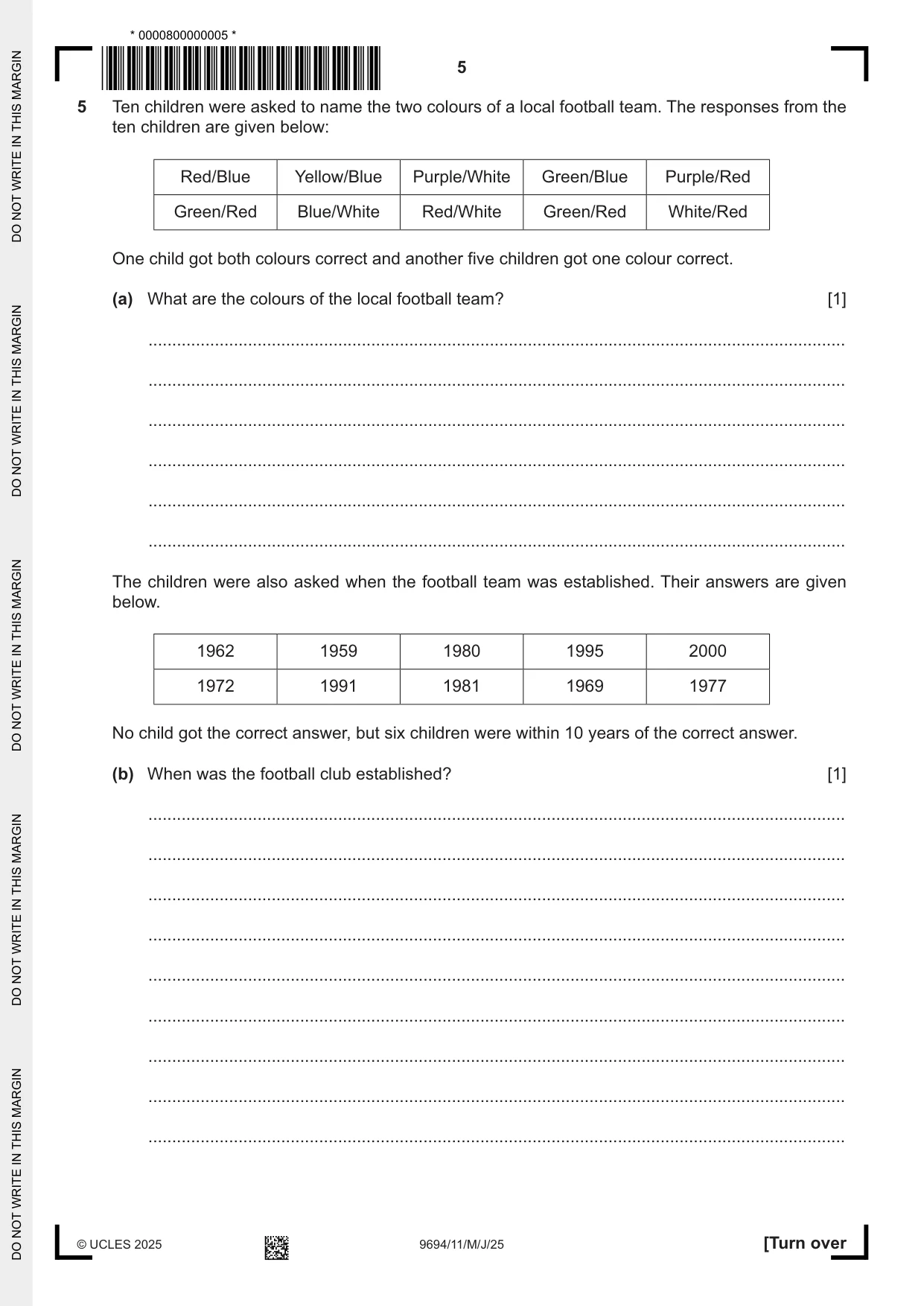 Cambridge A Level Thinking Skills 9694 2025 May/June Paper 1 · Variant 1 question paper, page 5 of 16