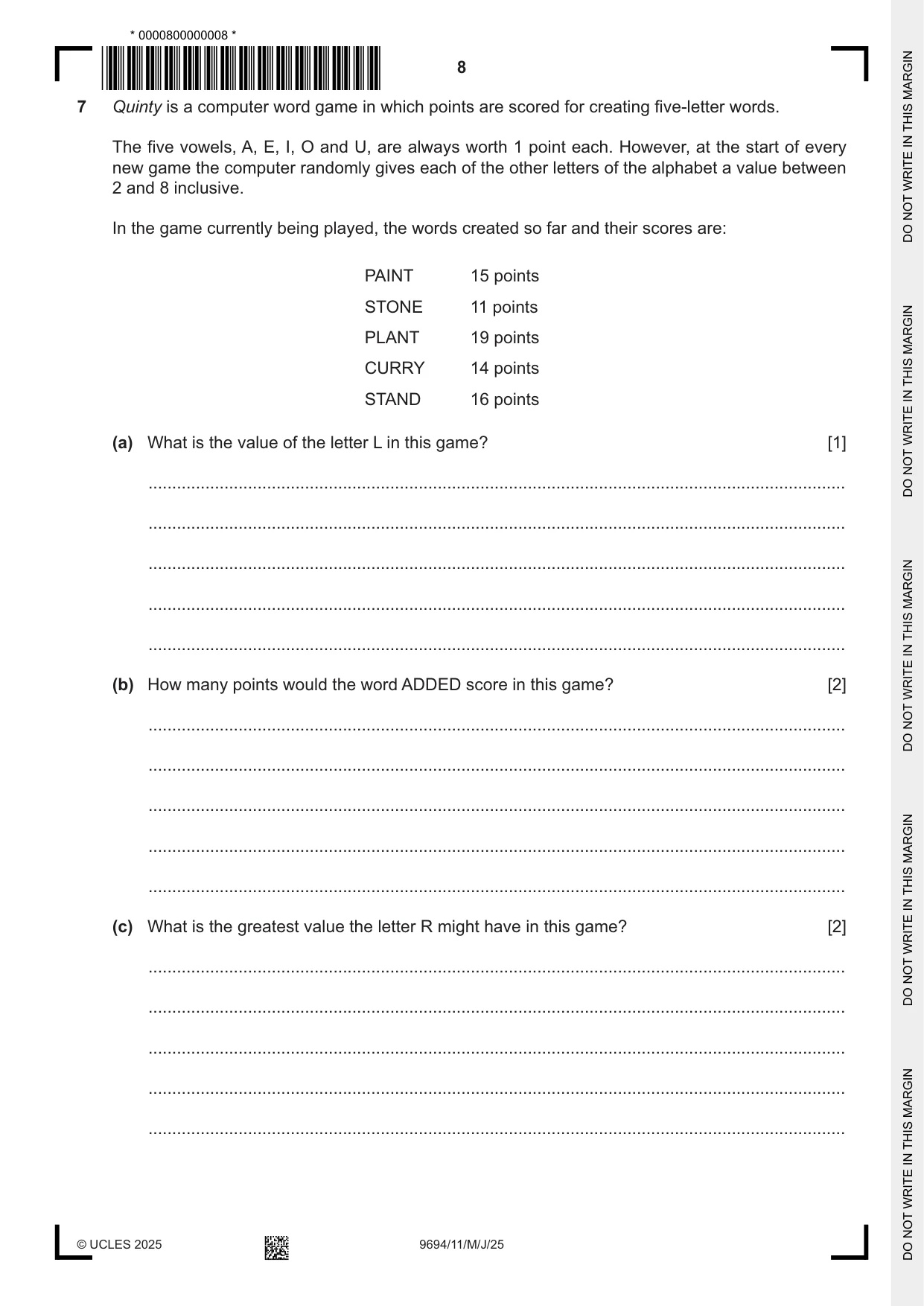 Cambridge A Level Thinking Skills 9694 2025 May/June Paper 1 · Variant 1 question paper, page 8 of 16