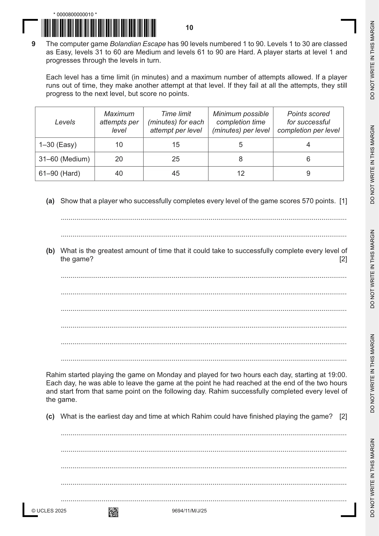 Cambridge A Level Thinking Skills 9694 2025 May/June Paper 1 · Variant 1 question paper, page 10 of 16