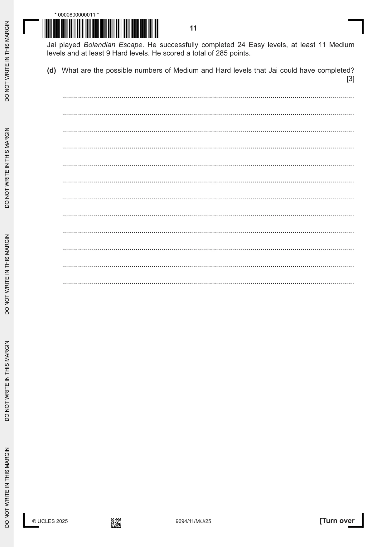 Cambridge A Level Thinking Skills 9694 2025 May/June Paper 1 · Variant 1 question paper, page 11 of 16
