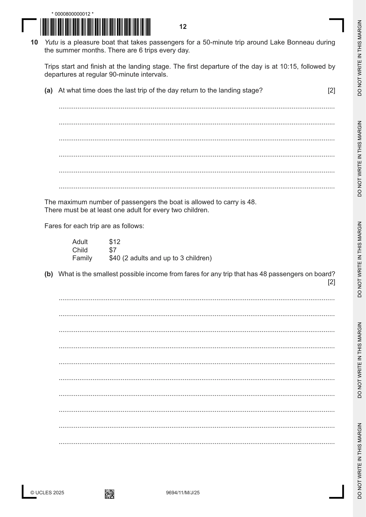 Cambridge A Level Thinking Skills 9694 2025 May/June Paper 1 · Variant 1 question paper, page 12 of 16