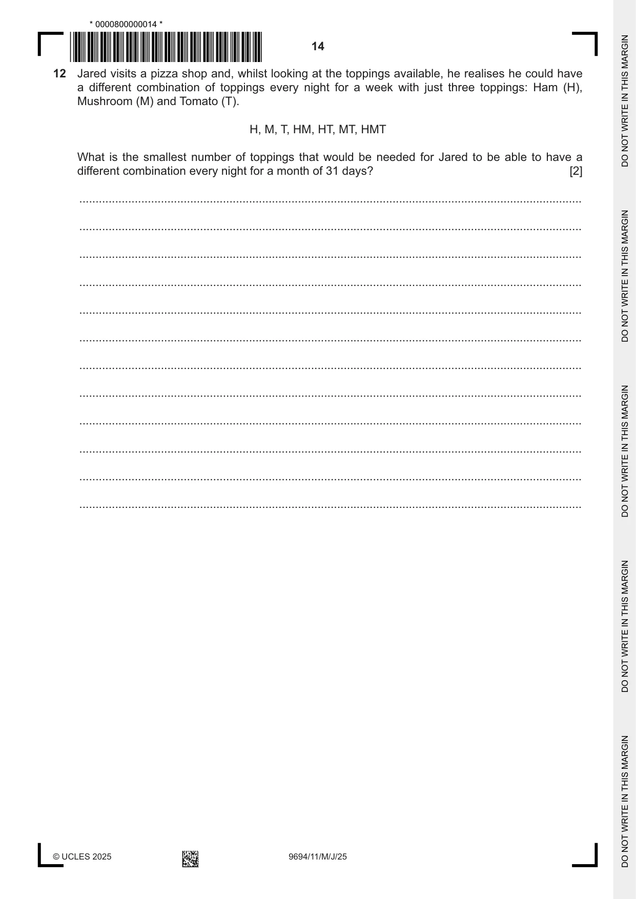 Cambridge A Level Thinking Skills 9694 2025 May/June Paper 1 · Variant 1 question paper, page 14 of 16