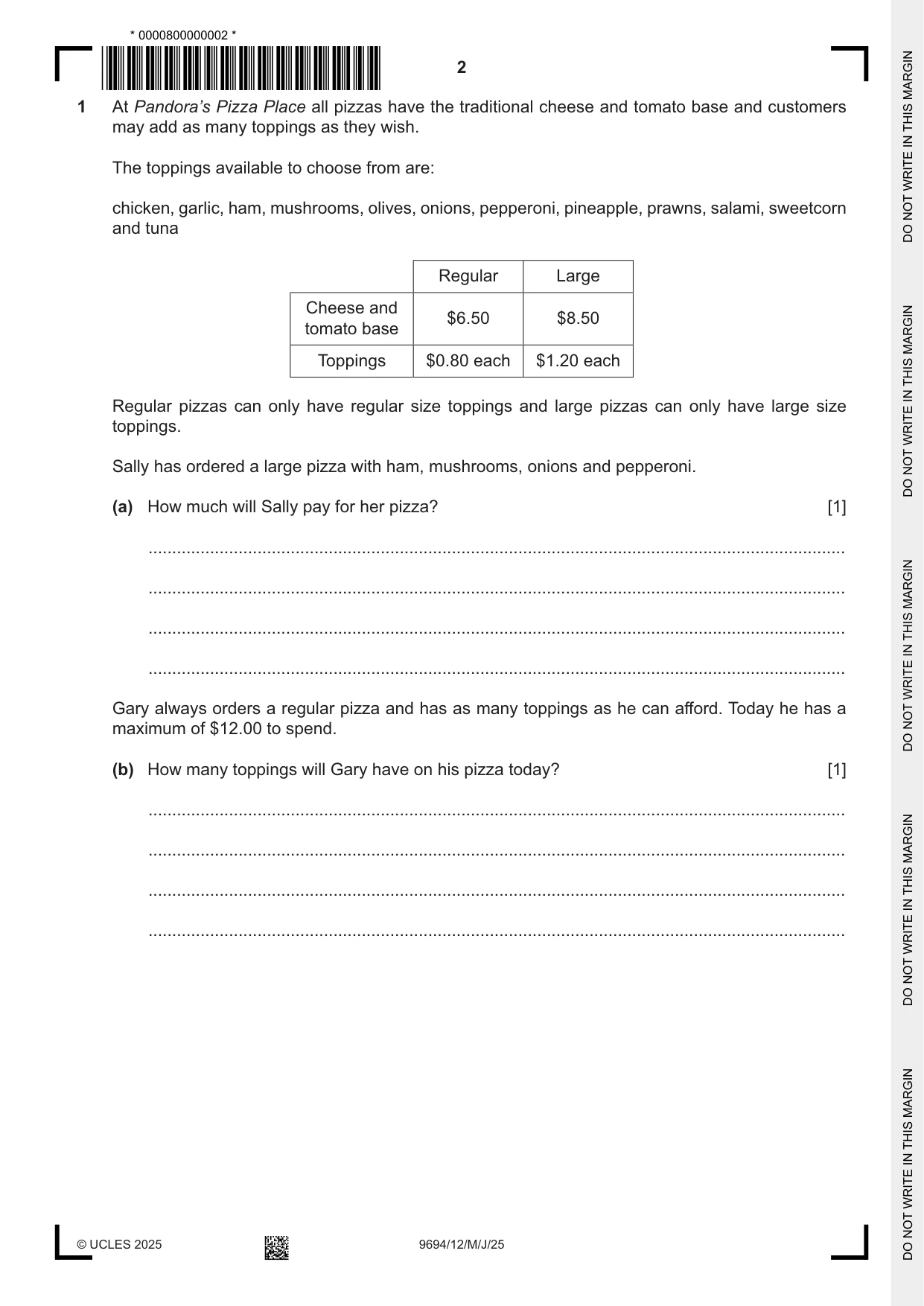 Cambridge A Level Thinking Skills 9694 2025 May/June Paper 1 · Variant 2 question paper, page 2 of 16