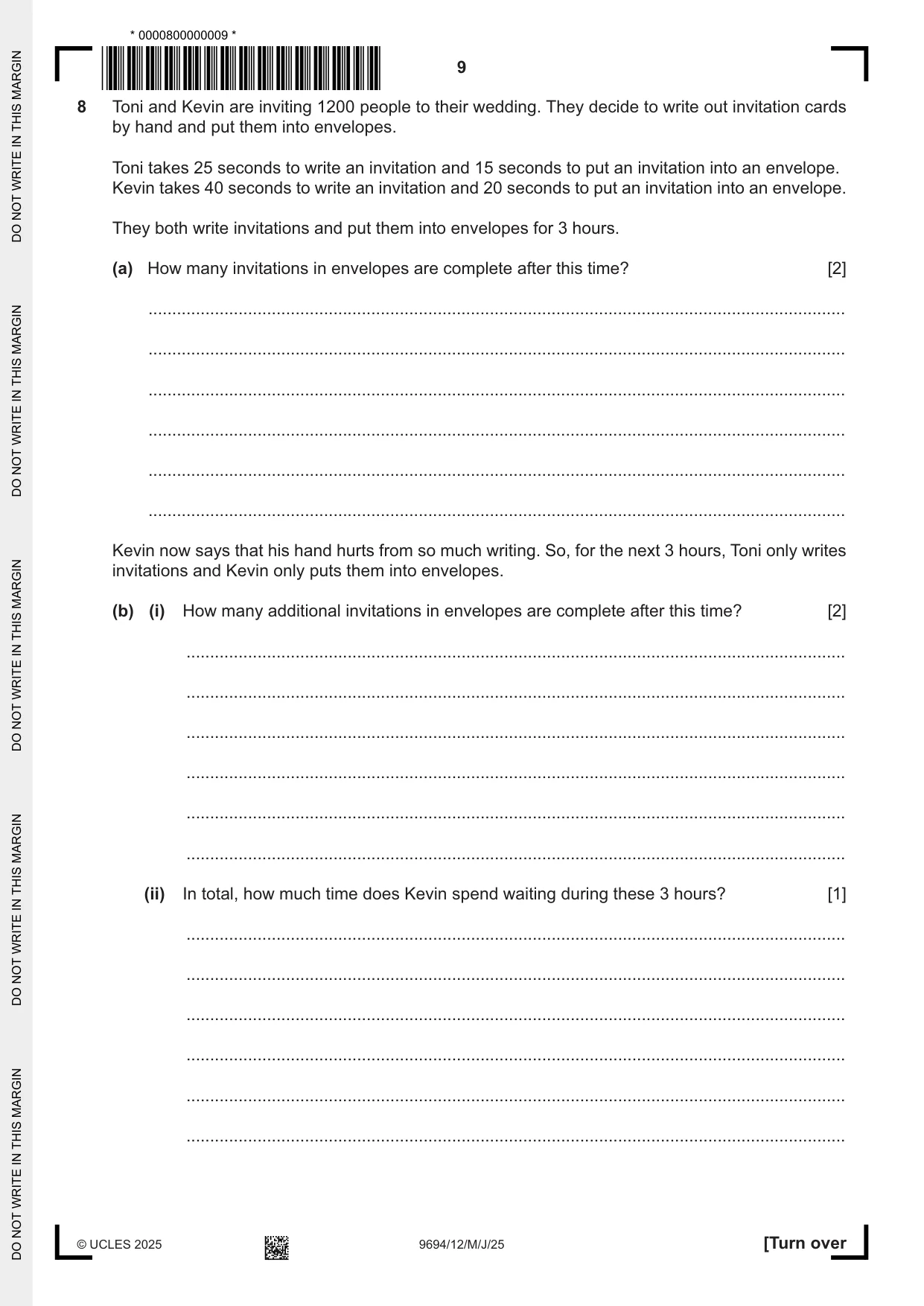 Cambridge A Level Thinking Skills 9694 2025 May/June Paper 1 · Variant 2 question paper, page 9 of 16