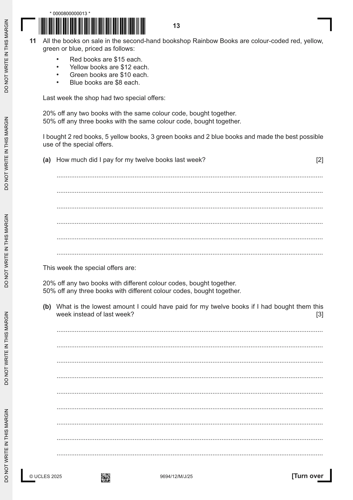 Cambridge A Level Thinking Skills 9694 2025 May/June Paper 1 · Variant 2 question paper, page 13 of 16