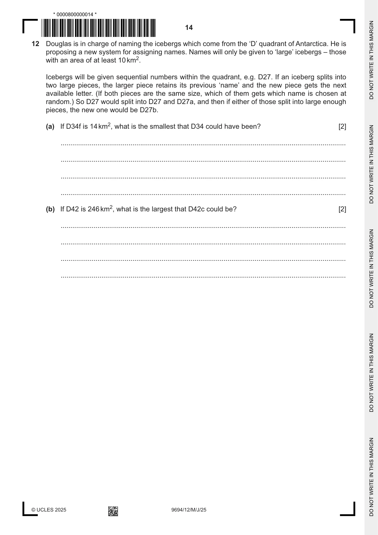 Cambridge A Level Thinking Skills 9694 2025 May/June Paper 1 · Variant 2 question paper, page 14 of 16