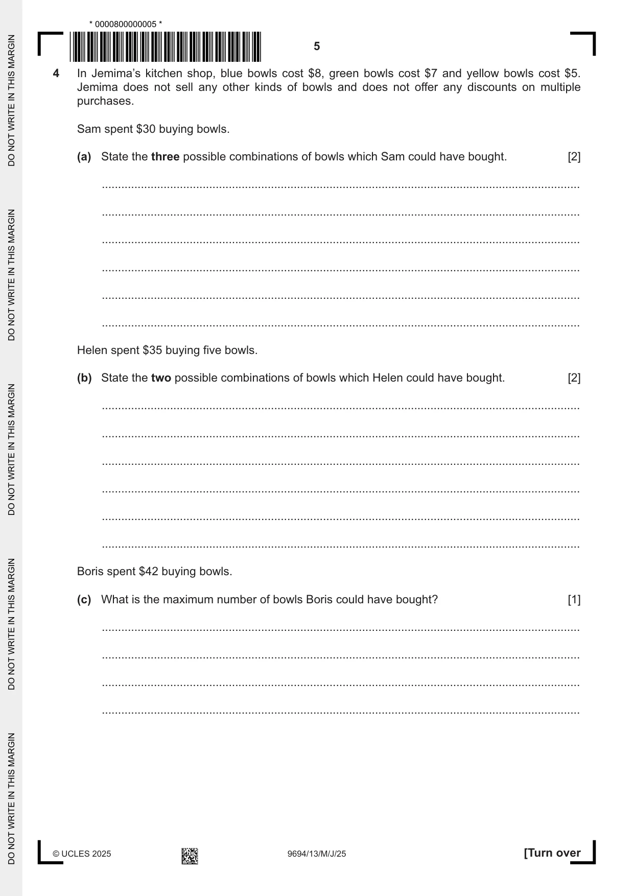 Cambridge A Level Thinking Skills 9694 2025 May/June Paper 1 · Variant 3 question paper, page 5 of 16