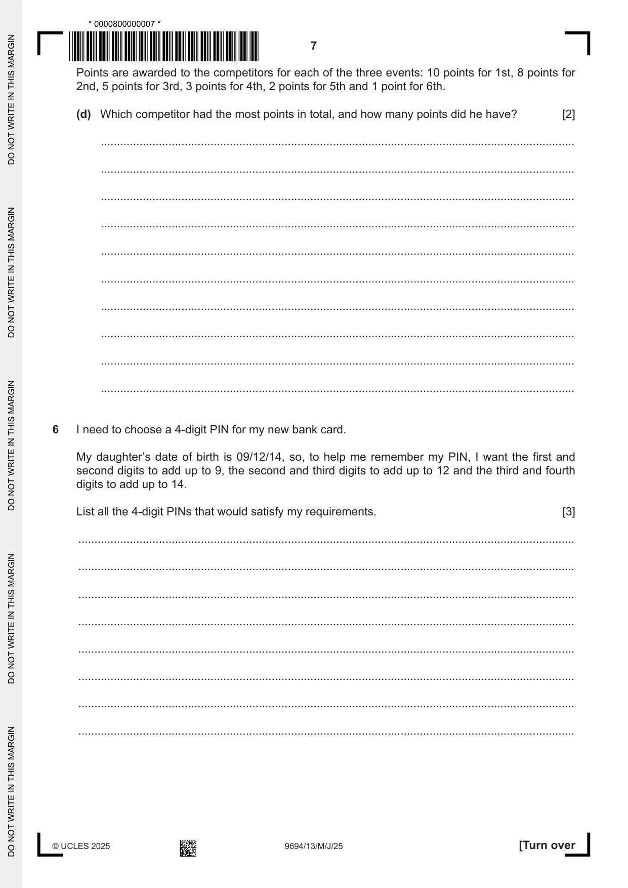 Cambridge A Level Thinking Skills 9694 2025 May/June Paper 1 · Variant 3 question paper, page 7 of 16