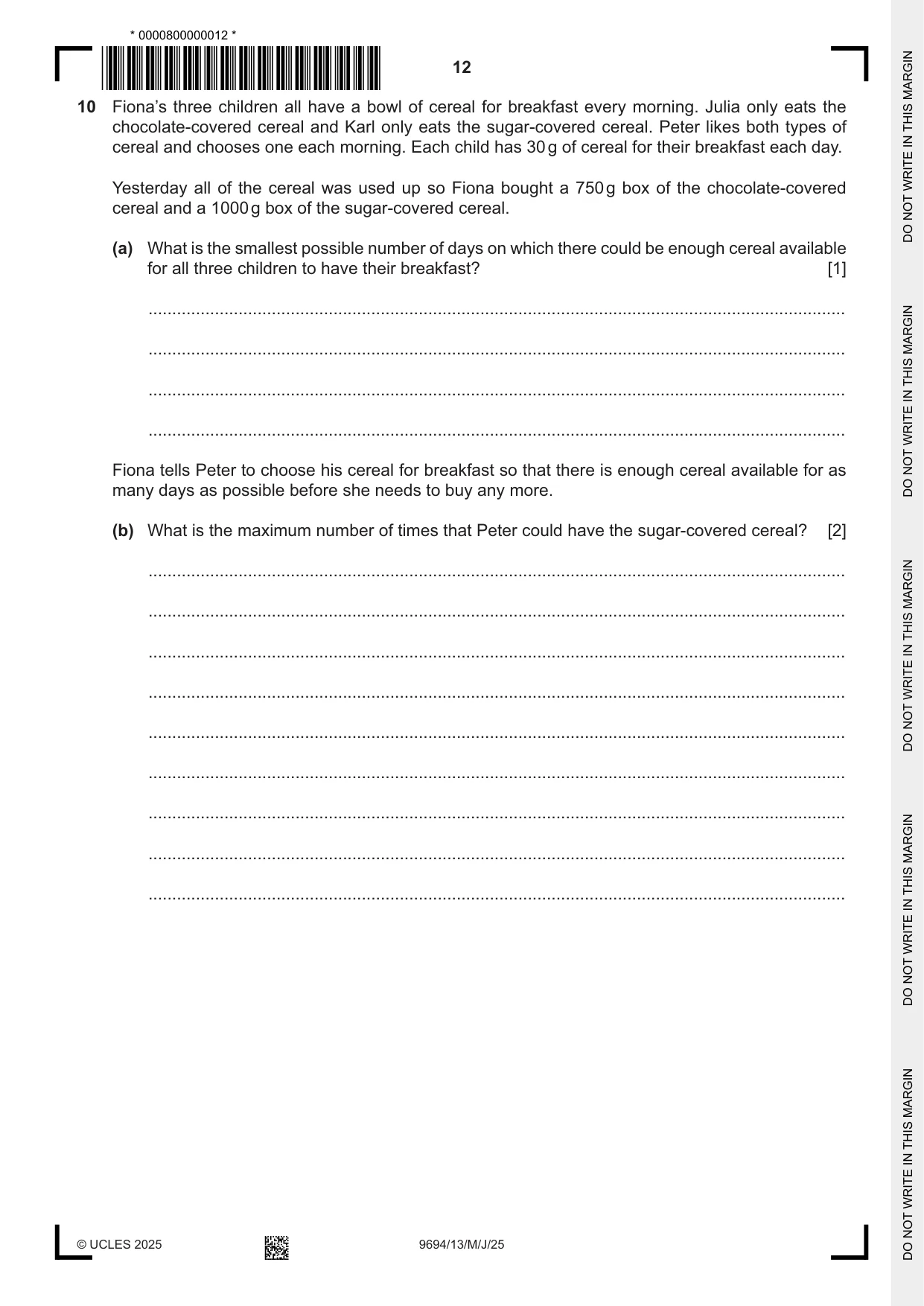 Cambridge A Level Thinking Skills 9694 2025 May/June Paper 1 · Variant 3 question paper, page 12 of 16