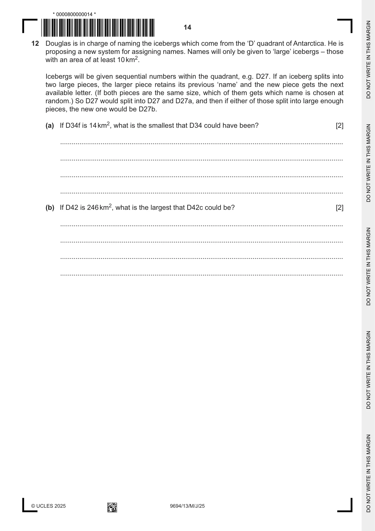 Cambridge A Level Thinking Skills 9694 2025 May/June Paper 1 · Variant 3 question paper, page 14 of 16