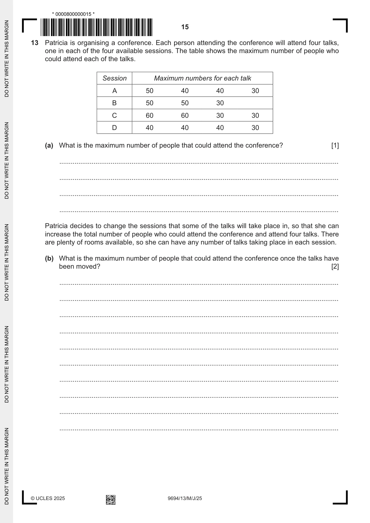 Cambridge A Level Thinking Skills 9694 2025 May/June Paper 1 · Variant 3 question paper, page 15 of 16