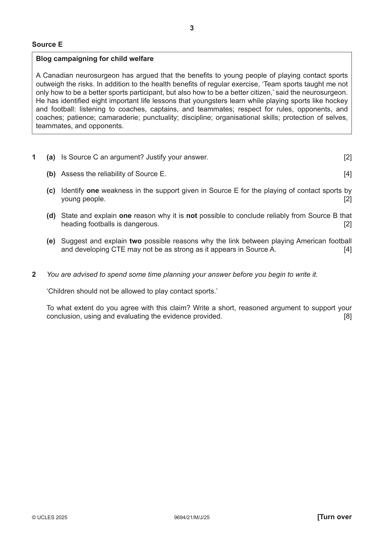 Cambridge A Level Thinking Skills 9694 2025 May/June Paper 2 · Variant 1 question paper, page 3 of 8