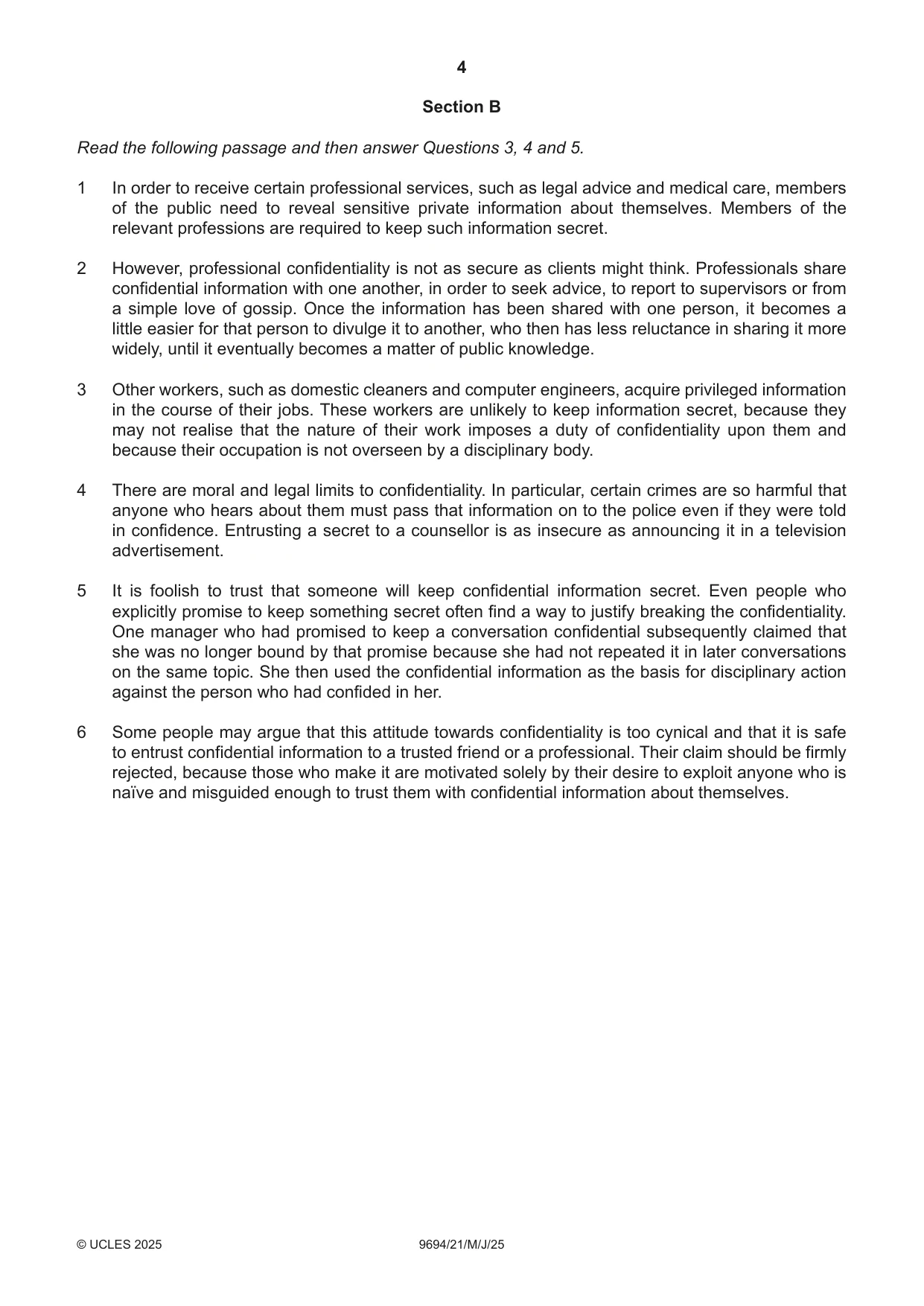 Cambridge A Level Thinking Skills 9694 2025 May/June Paper 2 · Variant 1 question paper, page 4 of 8