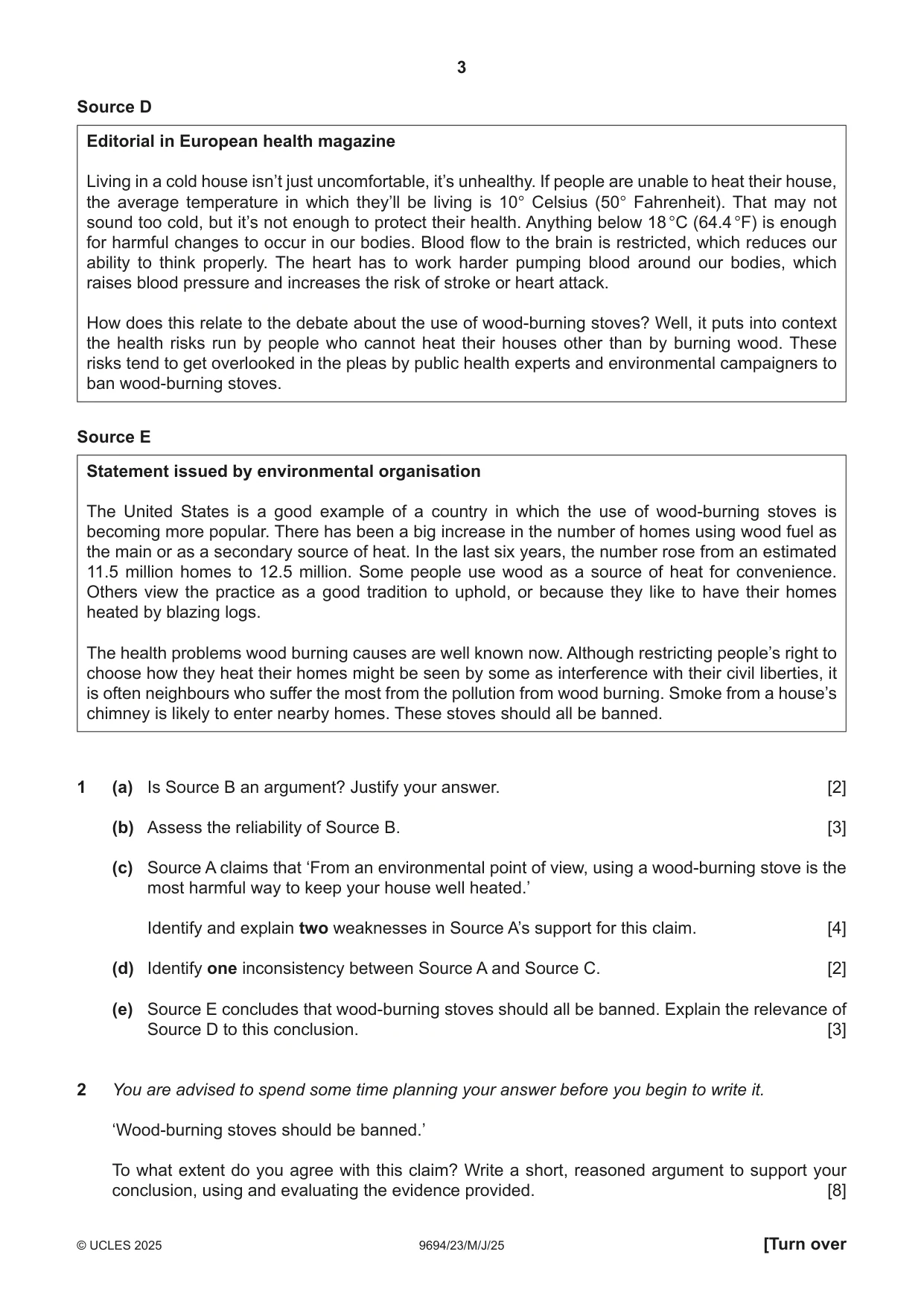 Cambridge A Level Thinking Skills 9694 2025 May/June Paper 2 · Variant 3 question paper, page 3 of 8
