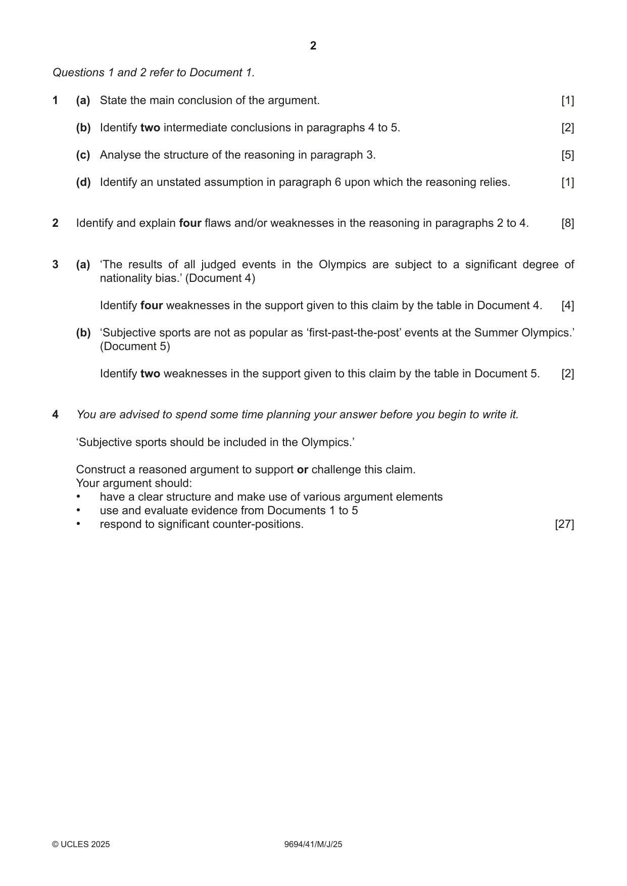 Cambridge A Level Thinking Skills 9694 2025 May/June Paper 4 · Variant 1 question paper, page 2 of 8