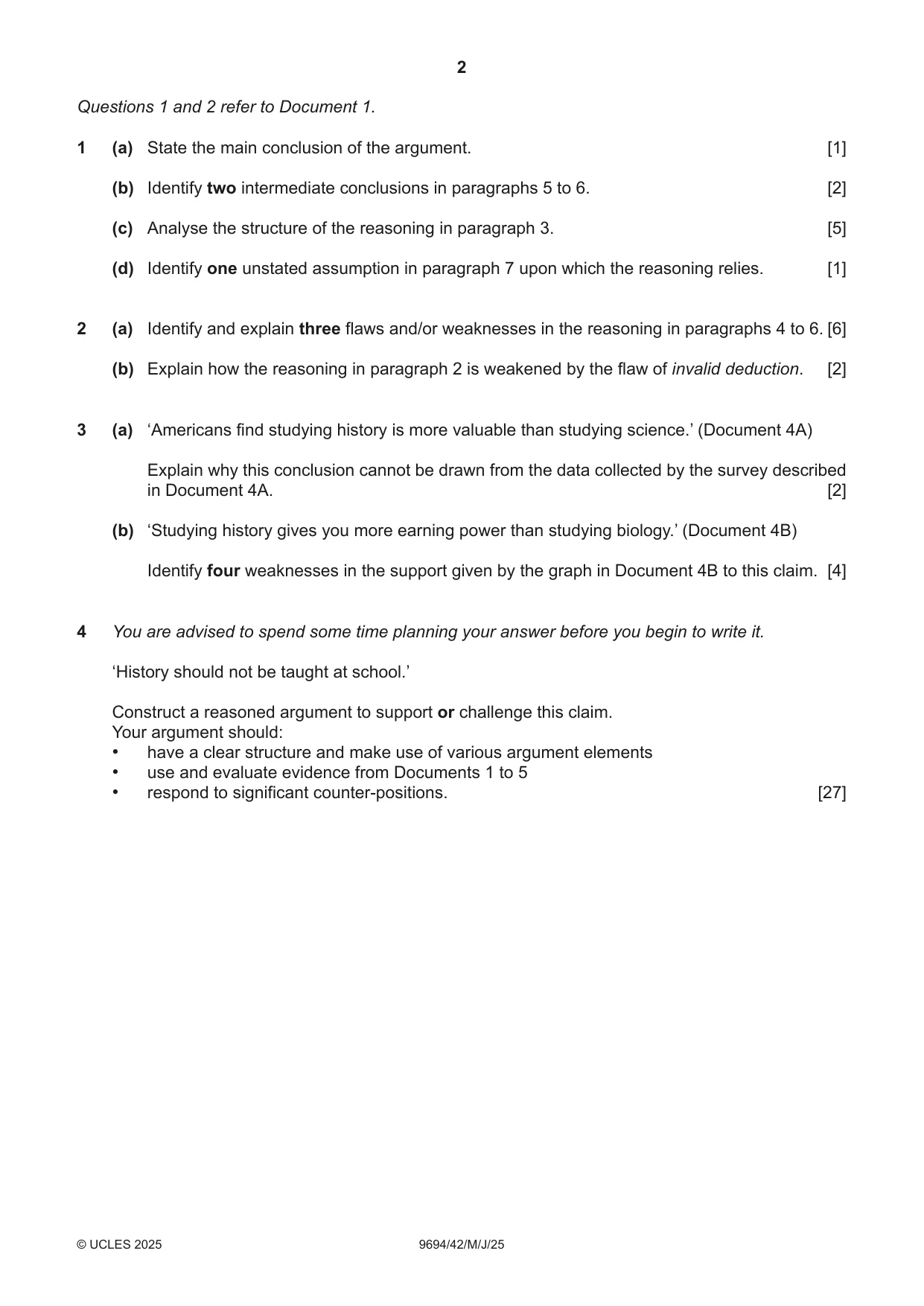 Cambridge A Level Thinking Skills 9694 2025 May/June Paper 4 · Variant 2 question paper, page 2 of 8