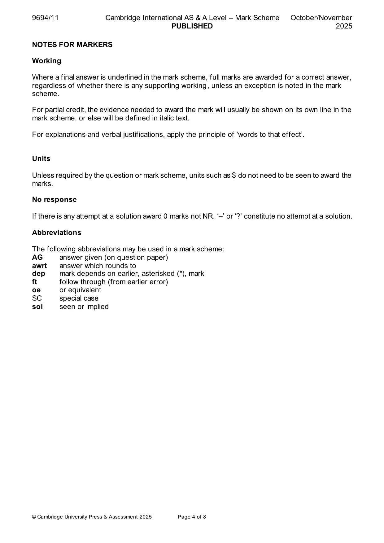 Mark scheme, page 4 of 8