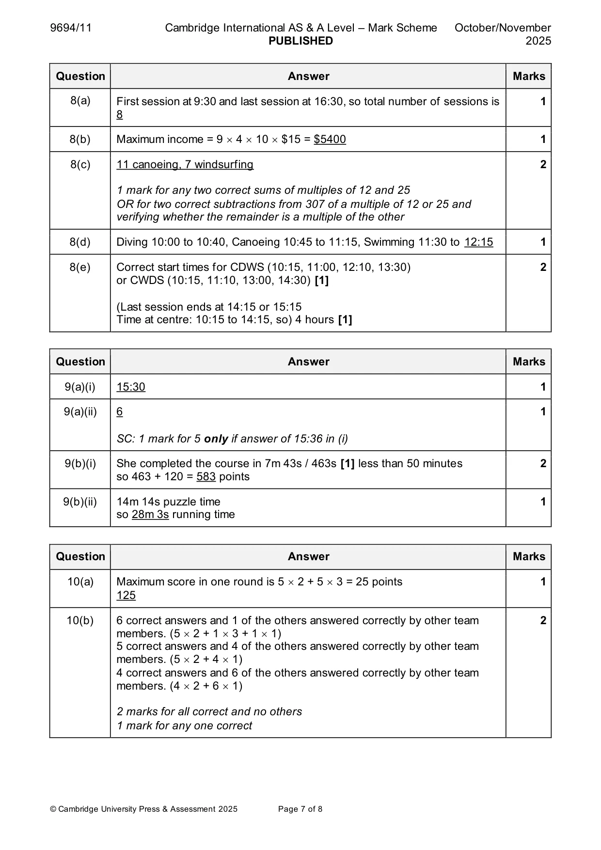 Mark scheme, page 7 of 8