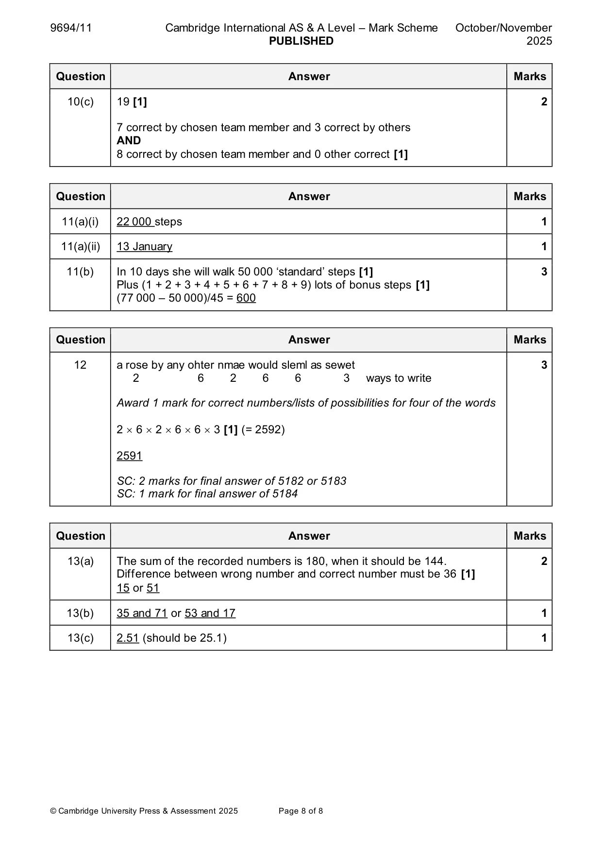 Mark scheme, page 8 of 8