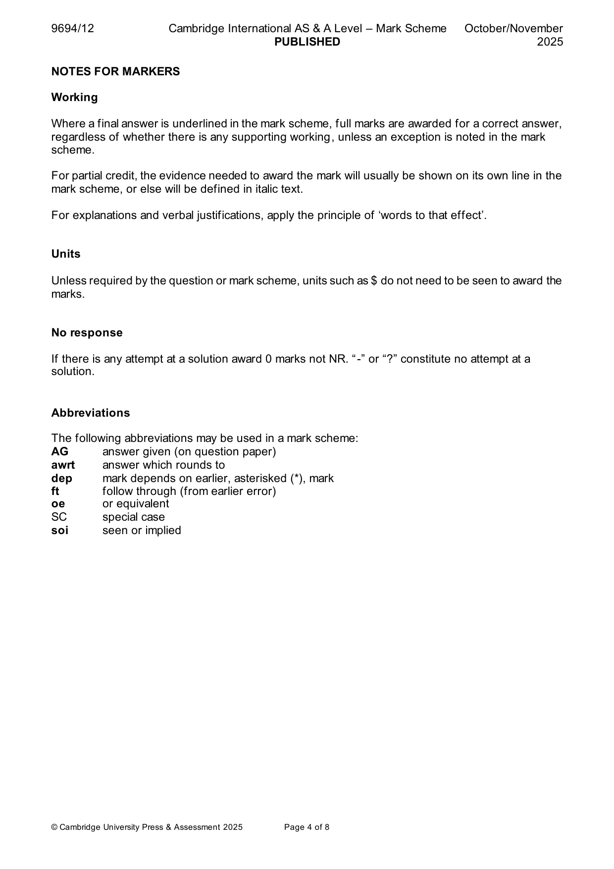 Mark scheme, page 4 of 8