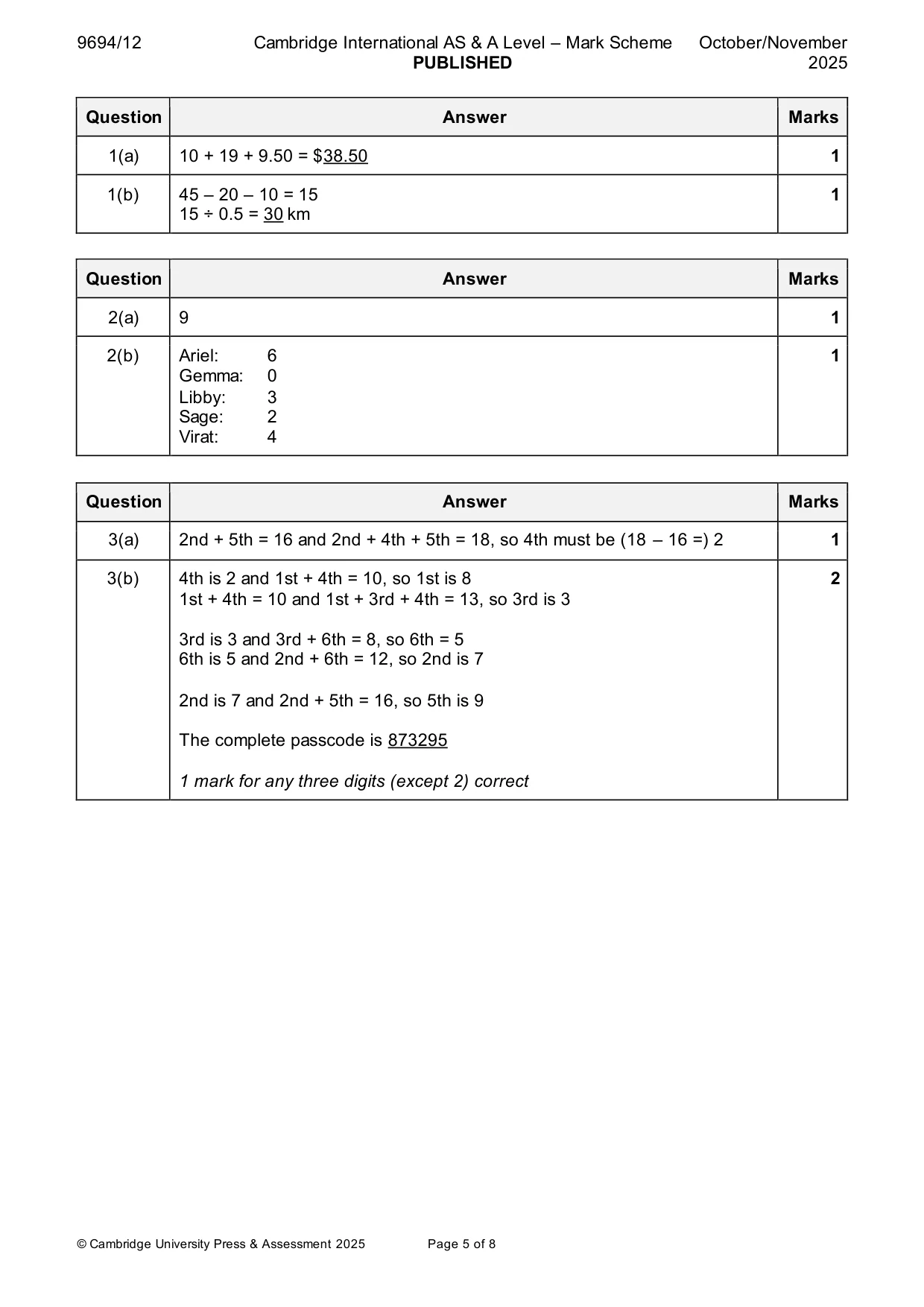 Mark scheme, page 5 of 8