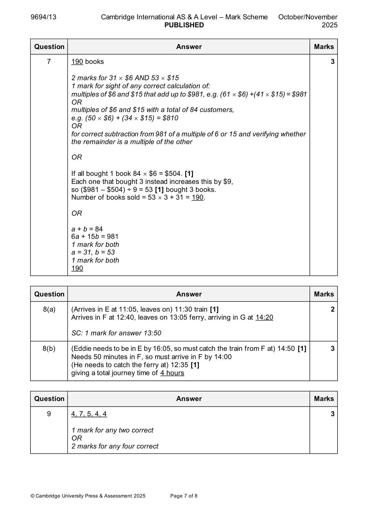 Mark scheme, page 7 of 8