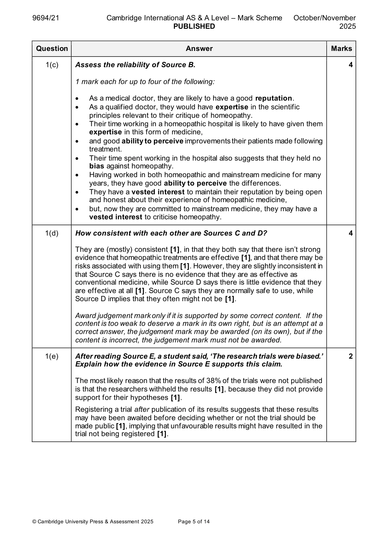 Mark scheme, page 5 of 14