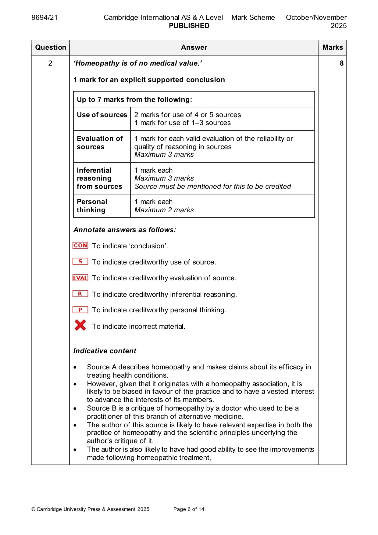 Mark scheme, page 6 of 14