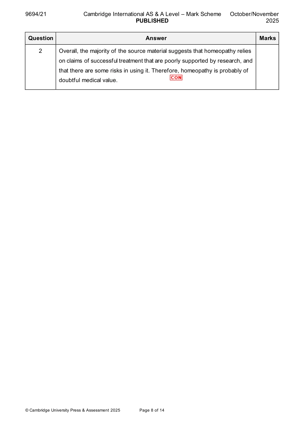 Mark scheme, page 8 of 14