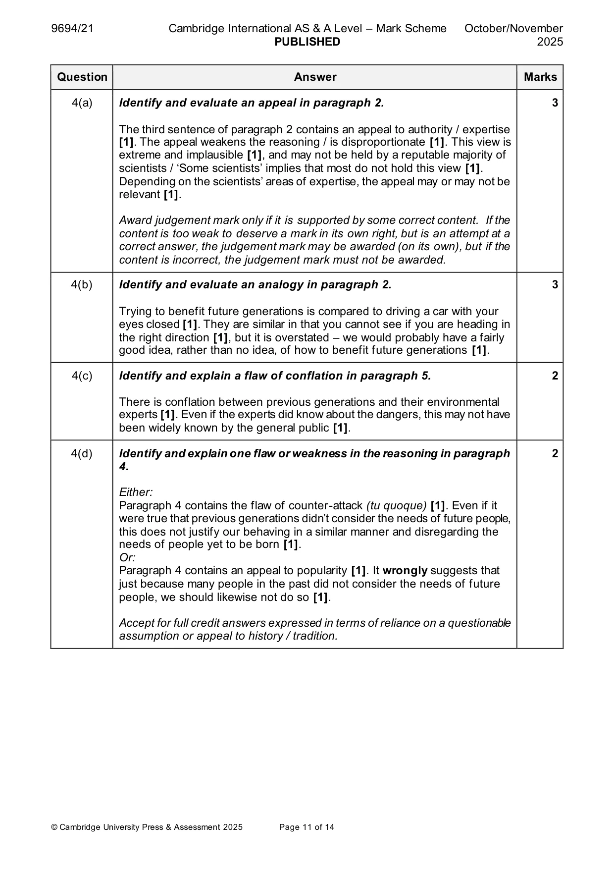 Mark scheme, page 11 of 14