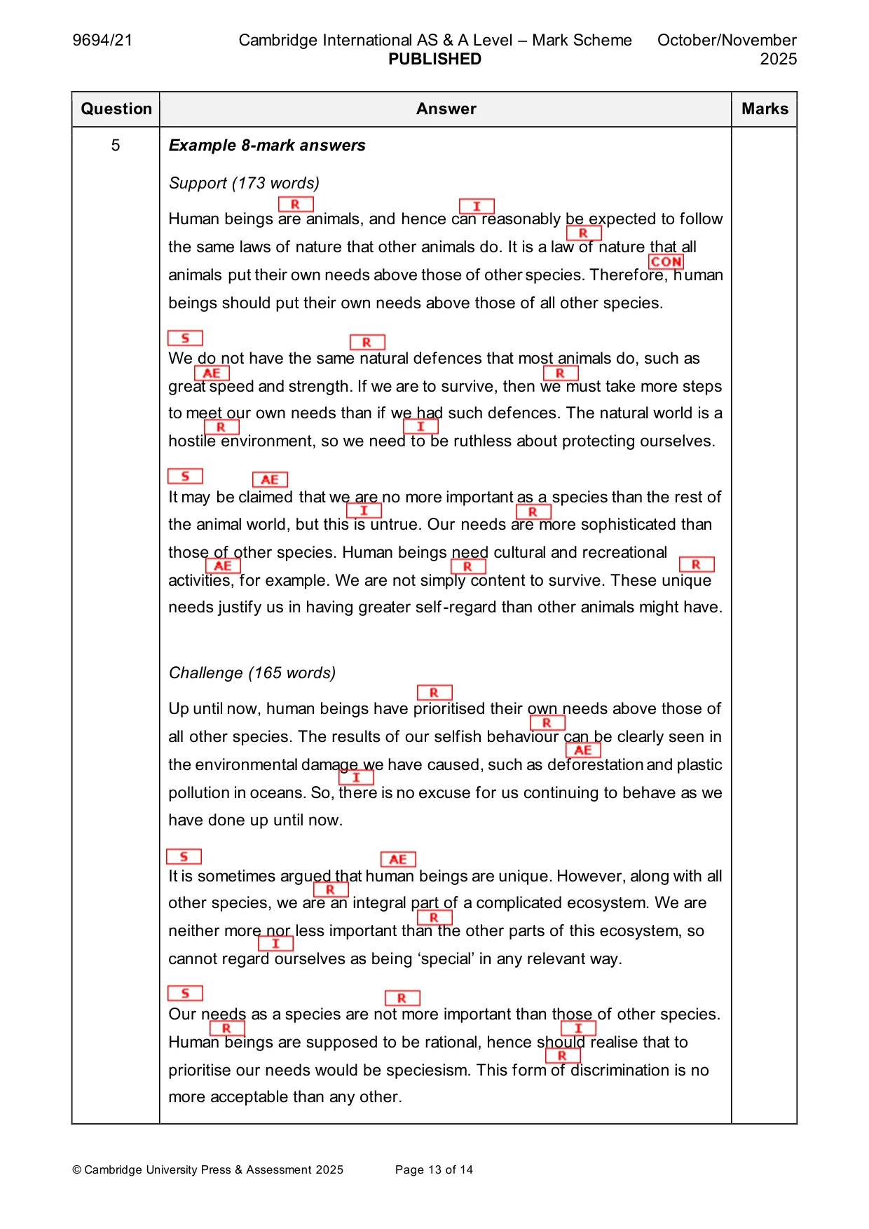 Mark scheme, page 13 of 14