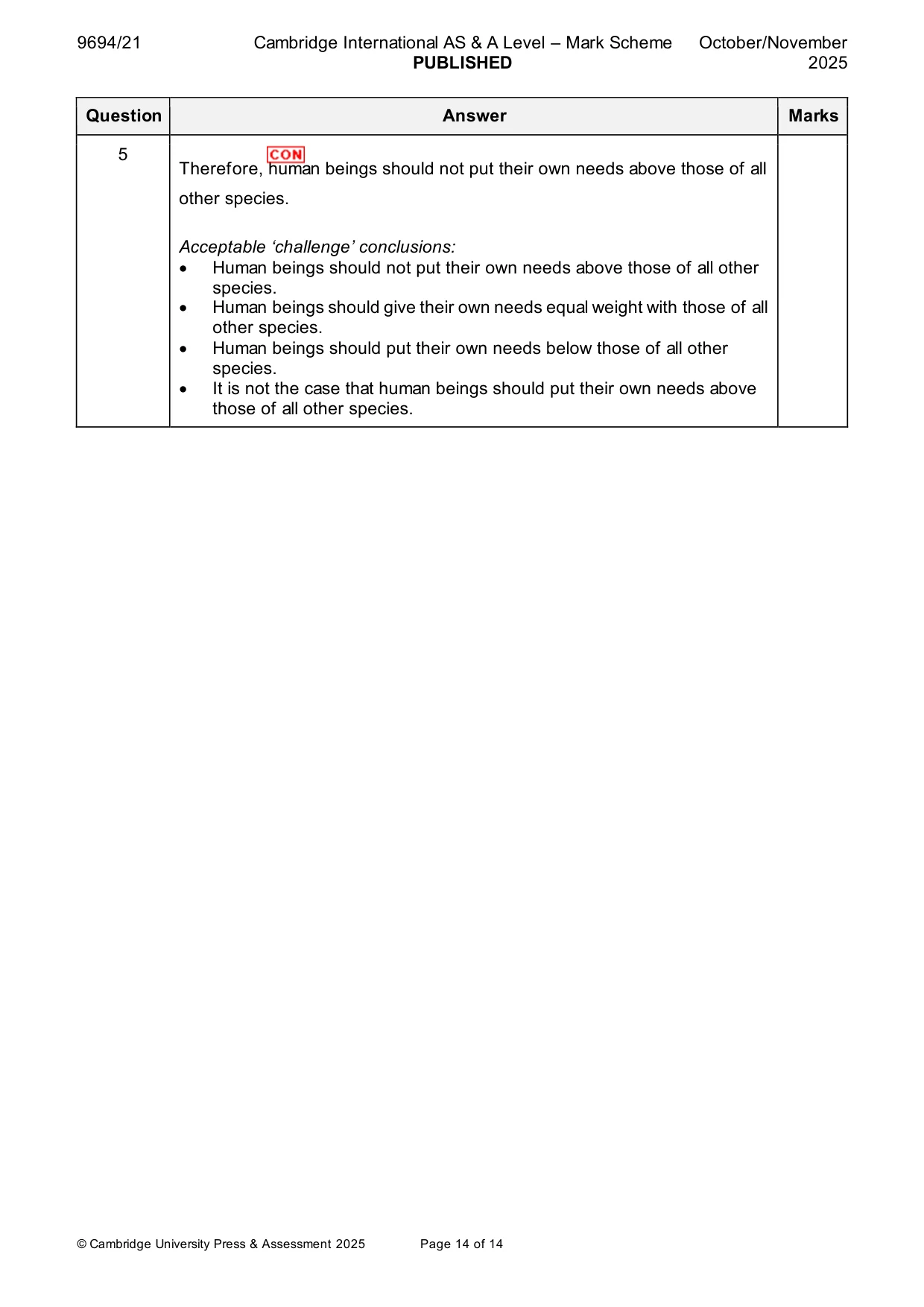 Mark scheme, page 14 of 14